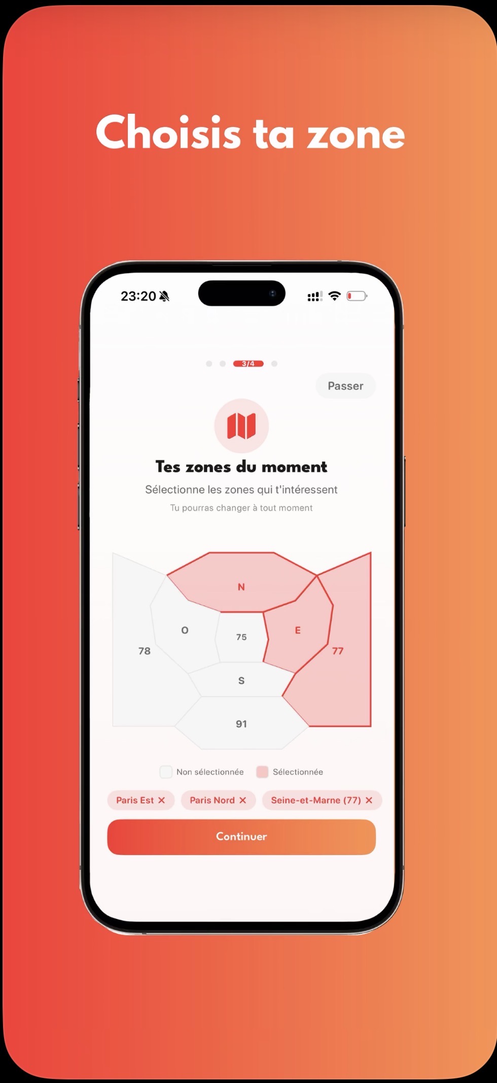 Foody — sélection des zones
